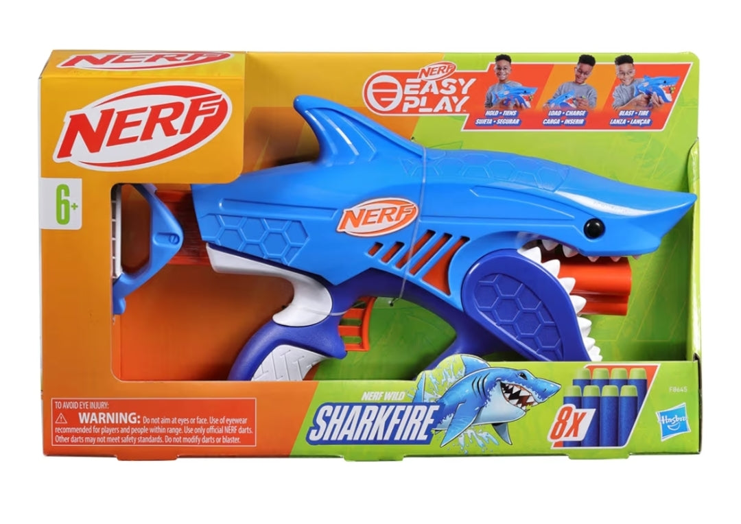 NERF Junior Wild Sharkfire, Easy Play Dart Blaster, 8 Elite Darts - Outdoor Toys