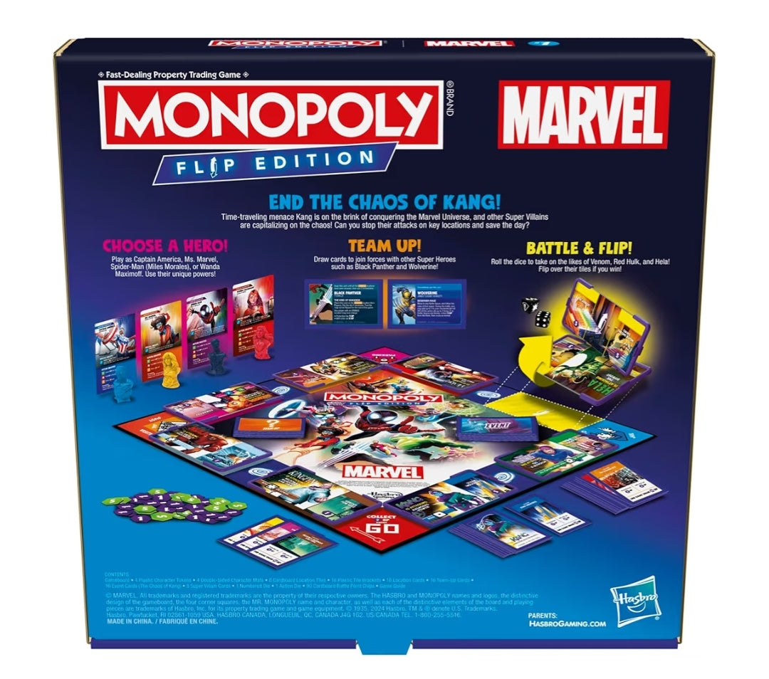 Monopoly Flip Edition: Marvel Board Game - Family Board Games for Kids, Teens, and Adults