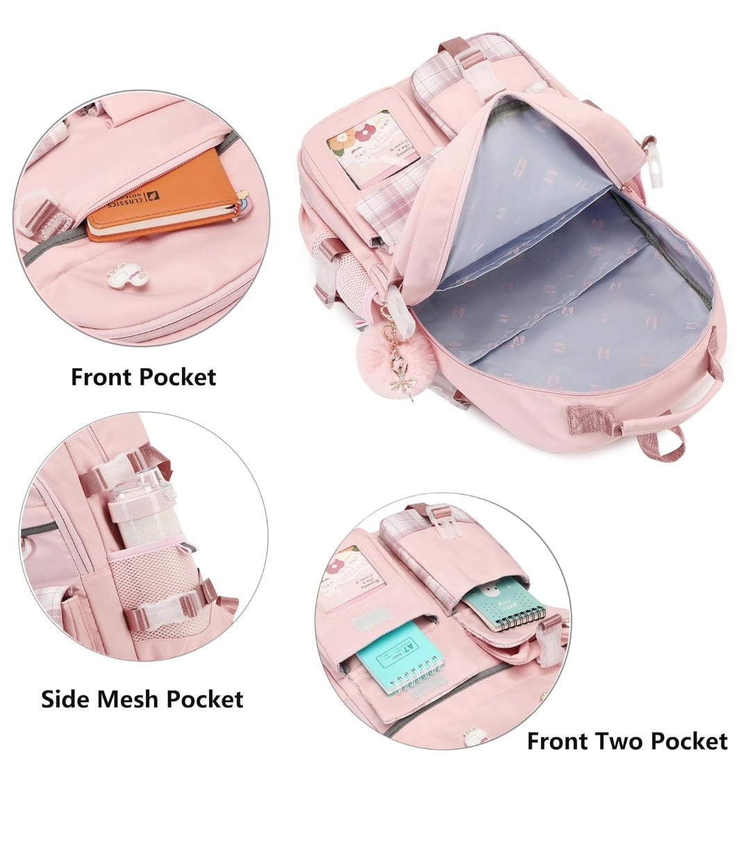Backpack for Girls, 15.6 Inch Laptop School Bag Kids Kindergarten Elementary College Backpacks Large Bookbags for Teen Girl Women Students Casual Travel Daypacks (Pink)