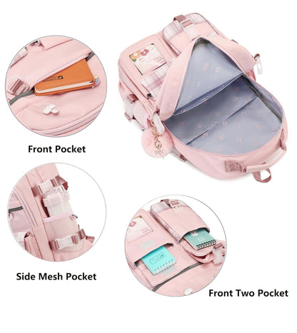 Backpack for Girls, 15.6 Inch Laptop School Bag Kids Kindergarten Elementary College Backpacks Large Bookbags for Teen Girl Women Students Casual Travel Daypacks (Pink)