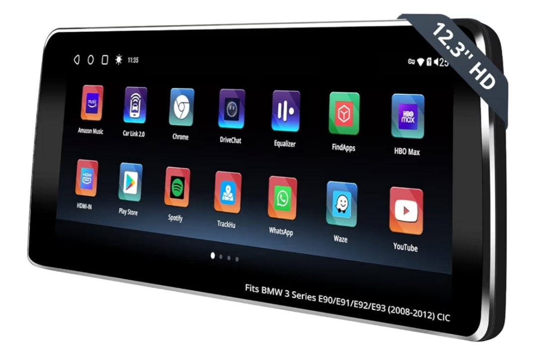 12.3" Android-motorstereo versoenbaar met BMW 3-reeks E90 E91 E92 E93 2008-2012 CIC-stelsel, draadlose CarPlay en Android Auto, 4G LTE, GPS-opsporing, Dubbele BT