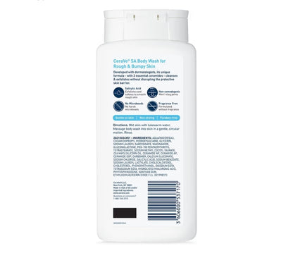 CeraVe Liggaamswas met Salisielsuur, Geurvrye Liggaamswas om Rou en Knopperige Vel te Eksfolieer, Allergiestoets (296 ml)