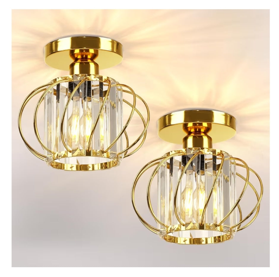 Moderne Mini Kristalkandelaar Semi-opbou Plafonligarmatuur Goud (2 Pak)