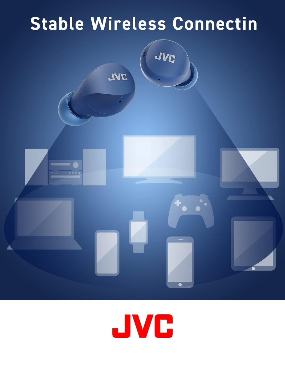 JVC Compact and Lightweight Gumy Mini True Wireless Earbuds Headphones, Long Battery Life (up to 23 Hours), Sound with Neodymium Magnet Driver, Water Resistance (IPX4) - HAA6TA (Blue)