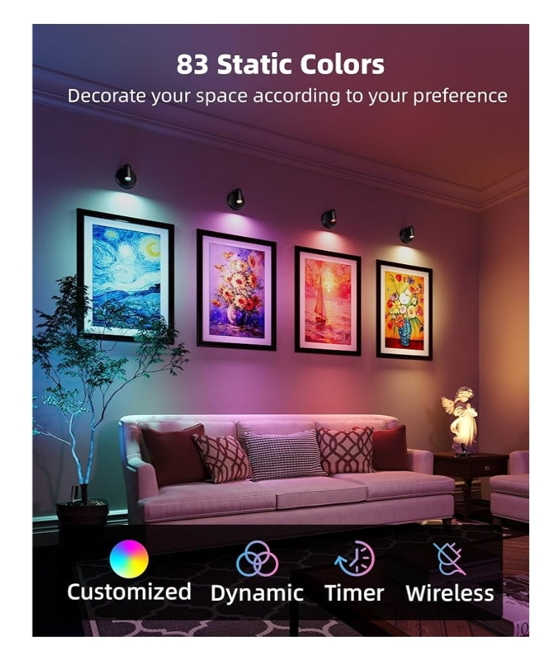 RGB Kolligte Binne met Afstandbeheer, 5500mAh Herlaaibare Prentligte, DIY-modus en 83 Kleurveranderende Opwaartse Beligting (2PK - Swart)