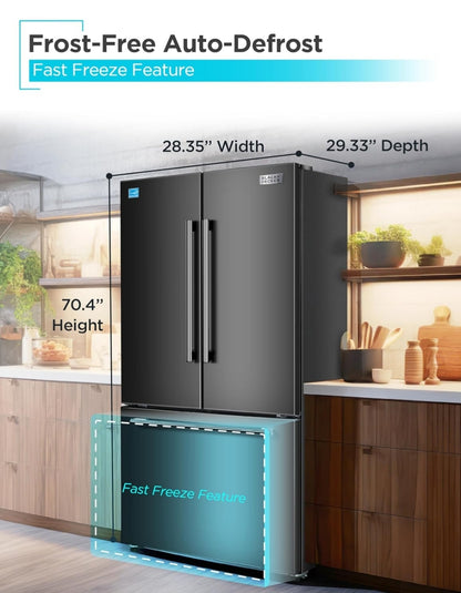 BLACK+DECKER 16 Kub. Vt. Franse Deur Yskas met Ingeboude Ysmaker, Volgrootte Yskas met Ondergemonteerde Vrieslaai, Rypvry, ENERGY STAR-gesertifiseer, BRF1600GIMB, Swart