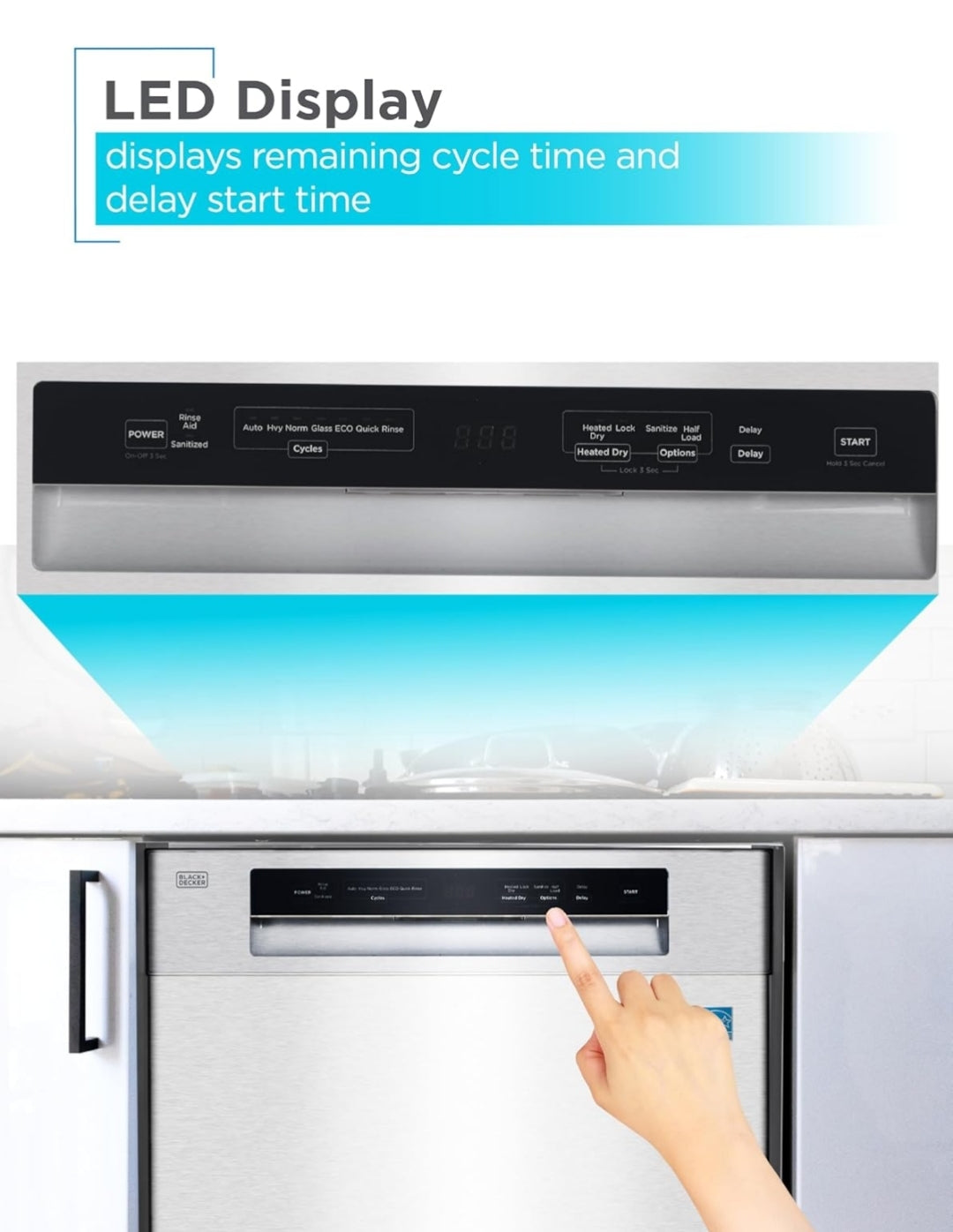 BLACK+DECKER 24" Ingeboude Skottelgoedwasser, 12-Plekkie-Opstelling-Kapasiteit met Vlekvrye Staal Binnekant, Skottelgoedwasser met 5 Wasprogramme en Slim Wasiklus, ENERGY STAR-gesertifiseer, BDW100MS, Vlekvrye Staal