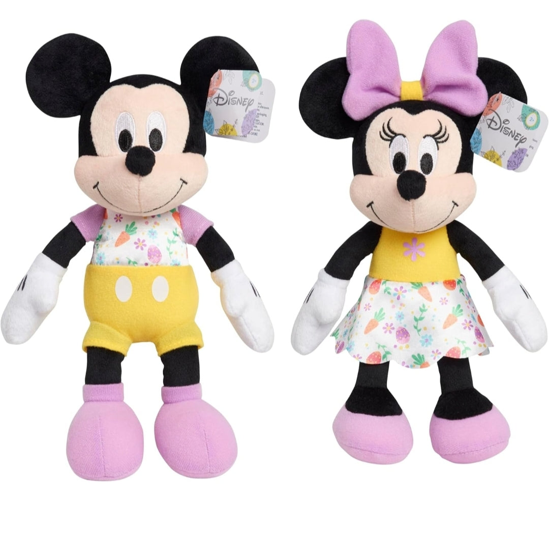 Just Play Disney Easter Mickey Mouse and Minnie Mouse Small Plushie Stuffed Animal, 2-Pieces, Easter Basket Stuffers, Kids Toys for Ages 2 Up