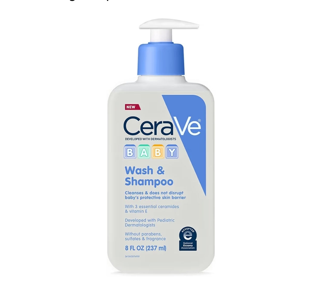 CeraVe Bébé Lavage & Shampooing, Sans Parfum, Paraben ni Sulfate pour un Bain de Bébé sans Larmes (237 ml)