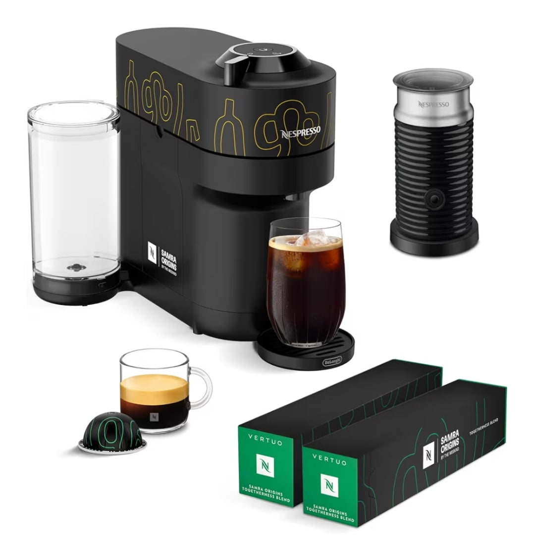 Nespresso Vertuo Pop+-koffie- en espressomasjien deur De'Longhi, Aeroccino3-melkskuimer, dubbele espresso, ligte brand – 20 Kapsules