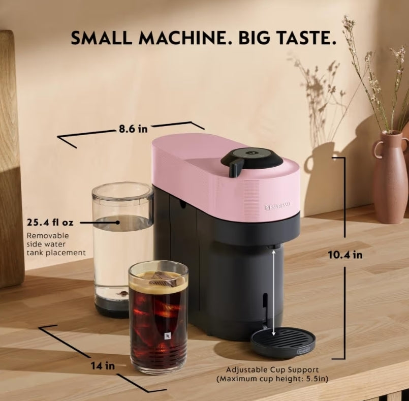 Nespresso Vertuo Pop+ Koffie- en Espressomasjien deur De'Longhi met Melkskuimer - Lekkergoedpienk