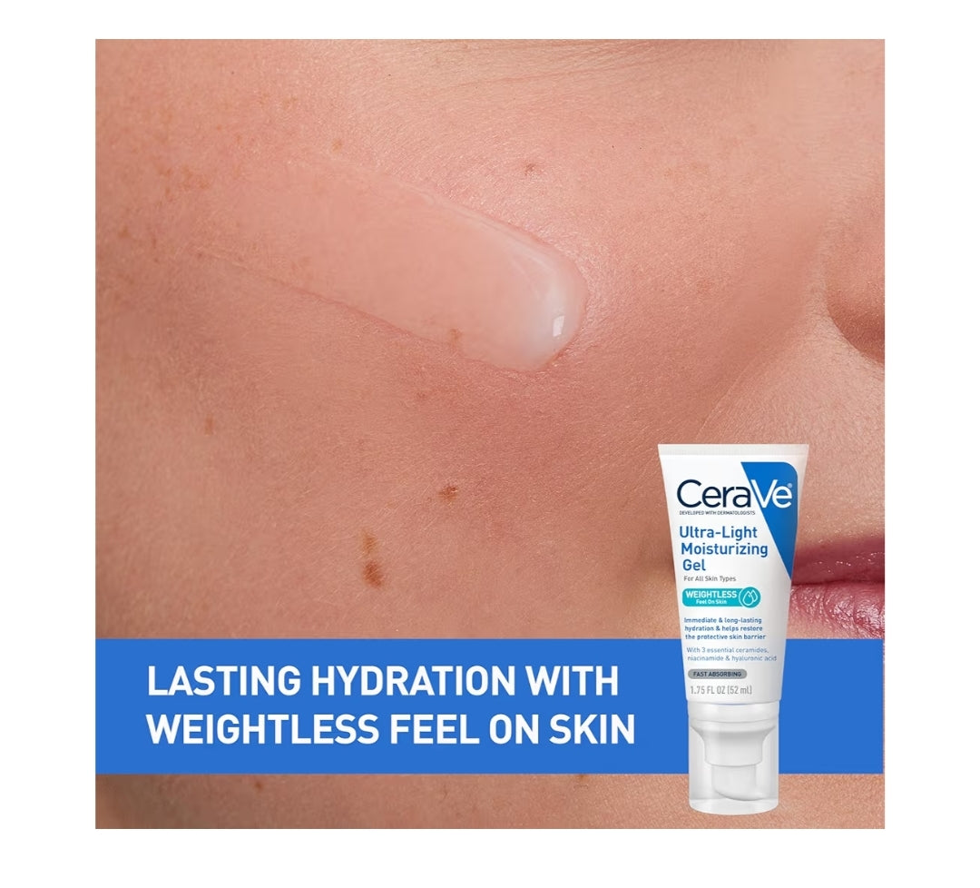 CeraVe Ultra-Light Moisturizing Gel, Hidrerende Gel Gesigbevogtiger met Seramiede, Niasinamied, Hialuronzuur, sonder Geur - 1.75 FL oz