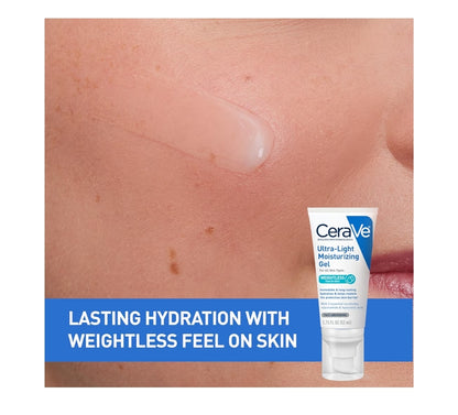 CeraVe Ultra-Light Moisturizing Gel, Hidrerende Gel Gesigbevogtiger met Seramiede, Niasinamied, Hialuronzuur, sonder Geur - 1.75 FL oz