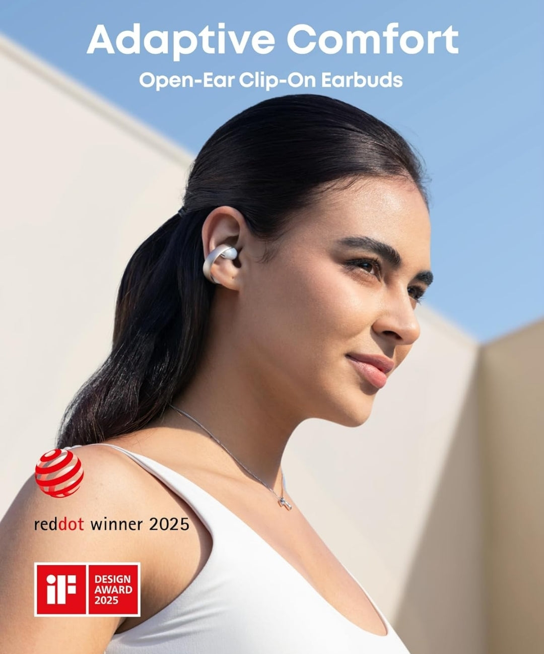 Soundcore AeroClip by Anker, Open-Ear Earbuds, Clip-On Headphones, Adaptive Comfort, Clear Calls with 4 Mics and AI, Stable Fit, 12mm Drivers for Powerful Bass, Hi-Res, Open-Ring Design