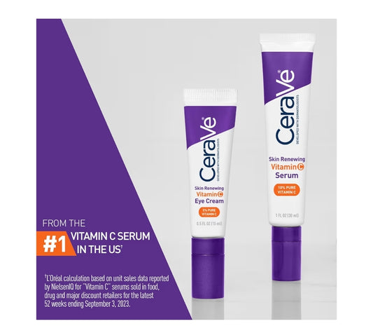 CeraVe Skin Renewing Vitamien C Oogroom, Vitamien C, Hialuroonsuur, Seramiede & Geurvry - (0.5 Fl. Oz)