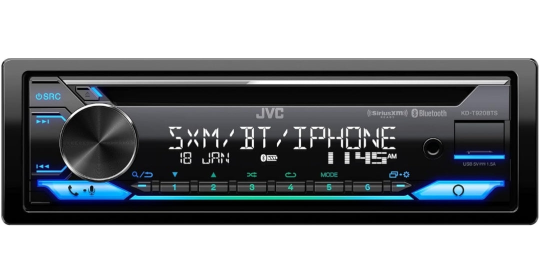 JVC KD-T920BTS-motorstereo met Bluetooth, USB voor, AUX, Amazon Alexa, SiriusXM Radio Ready, Hoëkragversterker