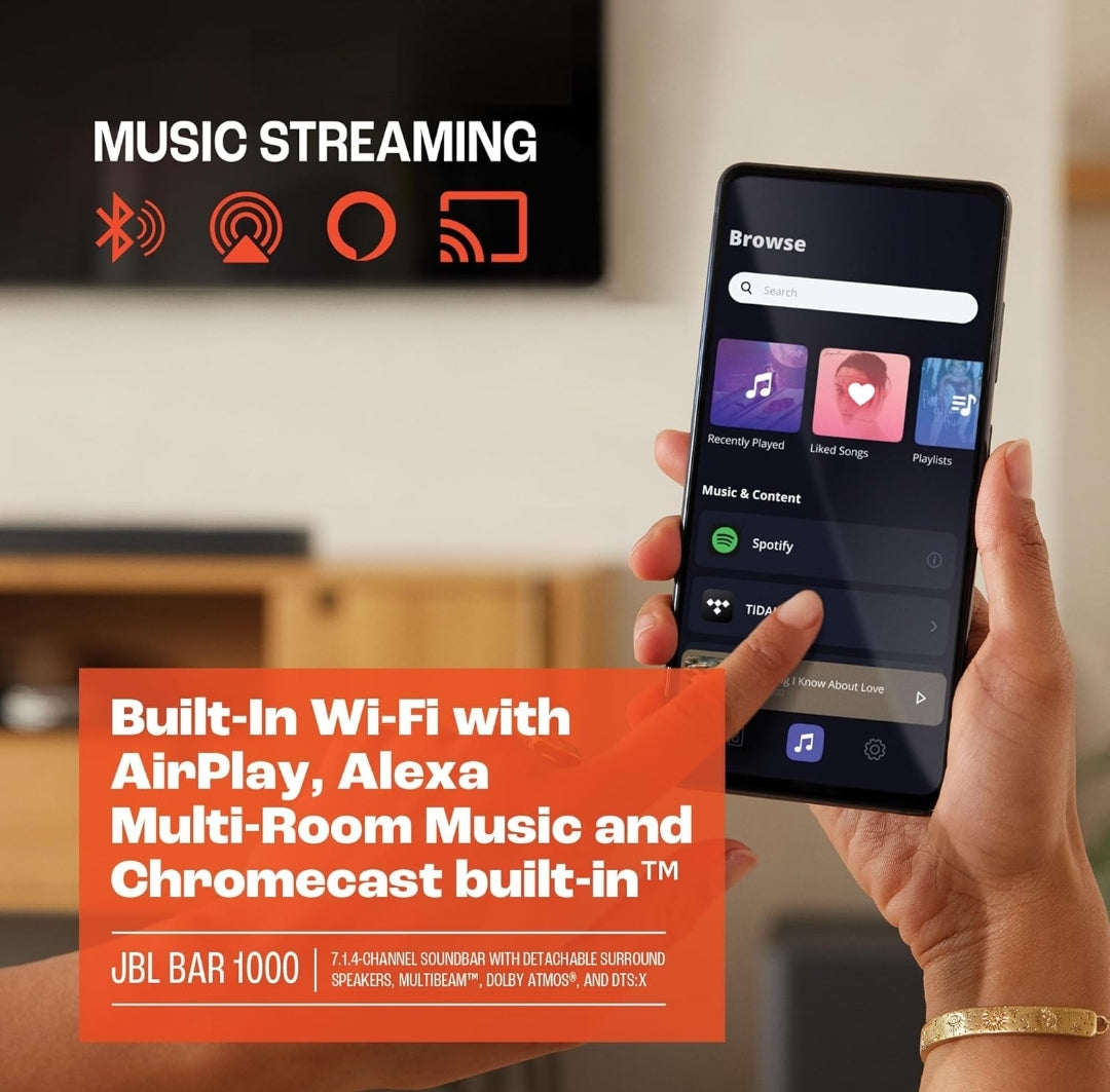 JBL Bar 1000: 7.1.4-Channel soundbar with Detachable Surround Speakers Dolby Atmos®-Black