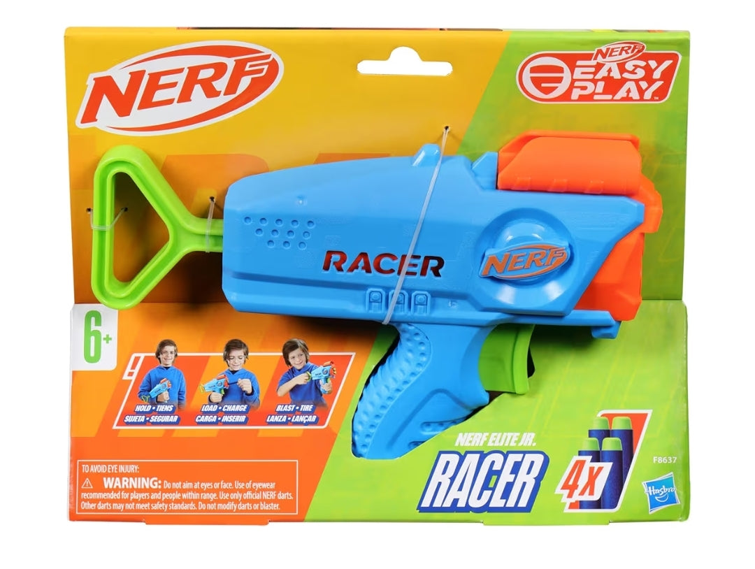 NERF Elite Junior Racer Easy Play Dart Blaster - 4 Elite Darts - Blaster Outdoor Toys (Kids- Ages 6+)