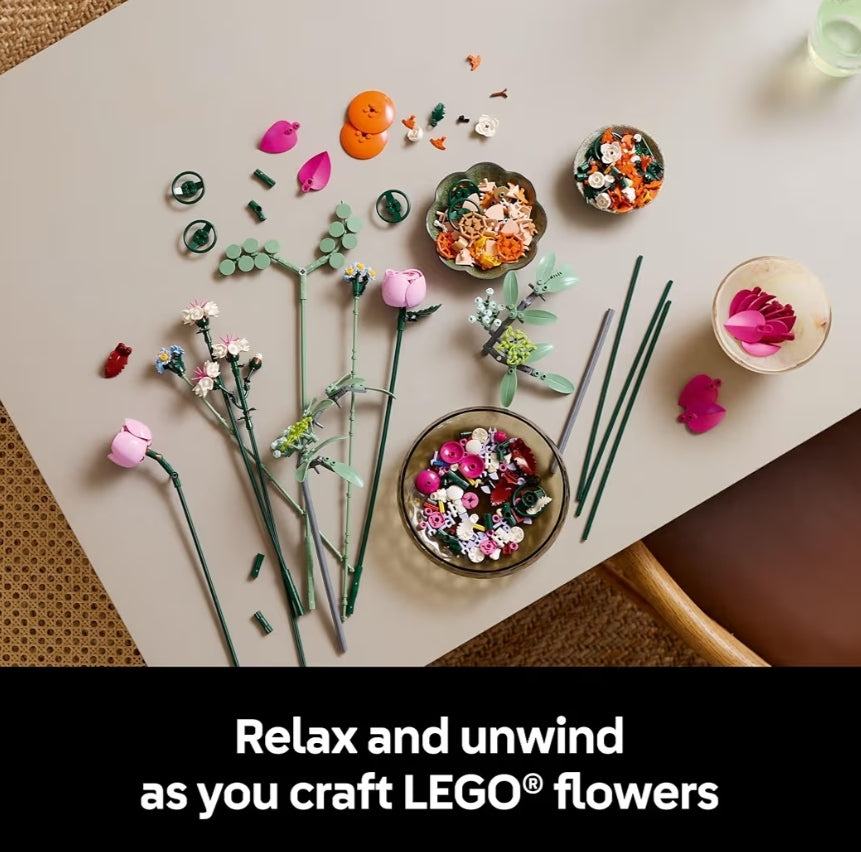 LEGO Botanicals Pretty Pink Flower Bouquet Building Set for Adults Artificial Flowers for Decor or Table Display