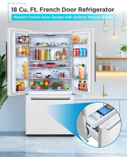 BLACK+DECKER 18 Kubieke Voet Franse Deur Yskas met Ingeboude Ysmaker, Volgrootte Yskas met Ondergemonteerde Vrieslaai, Rypvry, ENERGY STAR-gesertifiseer, BRF1800GIMW, Wit