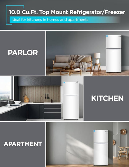 BLACK+DECKER 10 Kvt. Vt. Bo-op Yskas met Vriesskas, 2-Deur Yskas met Bo-Vriesskas en Verstelbare Temperatuurbeheer, ENERGY STAR, BR1000HW, Wit