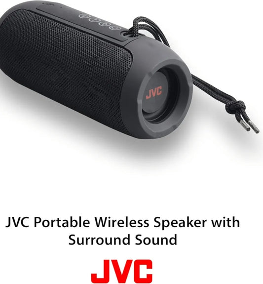 JVC Draagbare Draadlose Luidspreker met Omringklank, TWS-Stereo Funksie, Bluetooth 5.0, Waterdig IPX5, tot 18-Uur Batterylewe - SPSX3BT, Swart