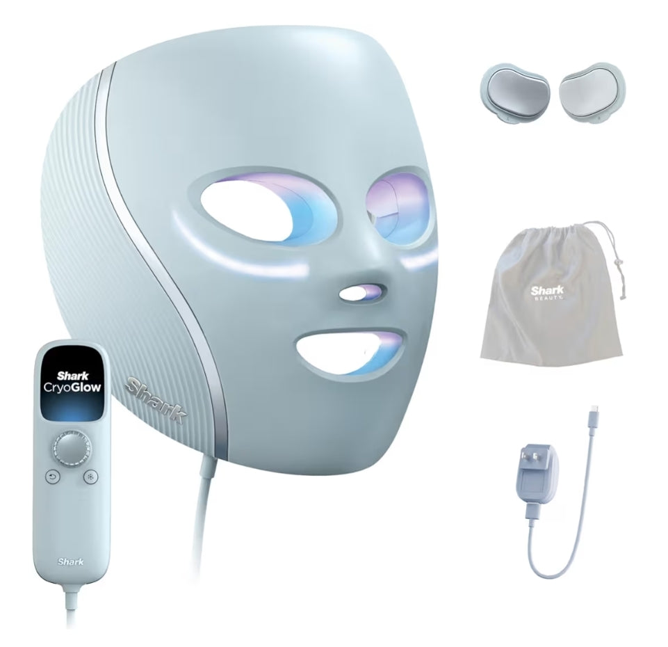 Shark CryoGlow LED Therapy Mask & Under-Eye Cooling Remote – Blue Frost Edition
