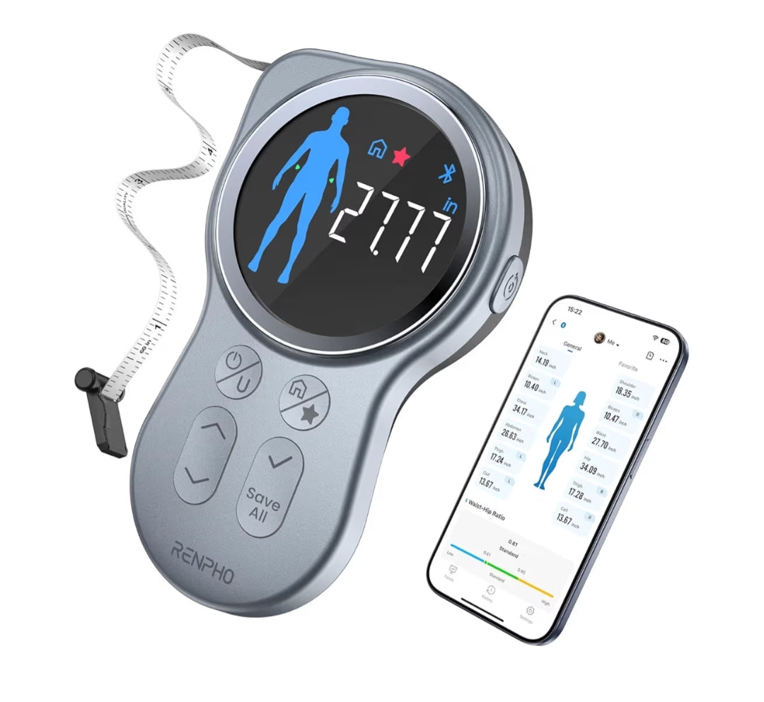 Smart Tape Measure w/ Large Display, Bluetooth Body Measuring Tape with App for Weight Loss, Fitness Shape, Measure Circumference Length