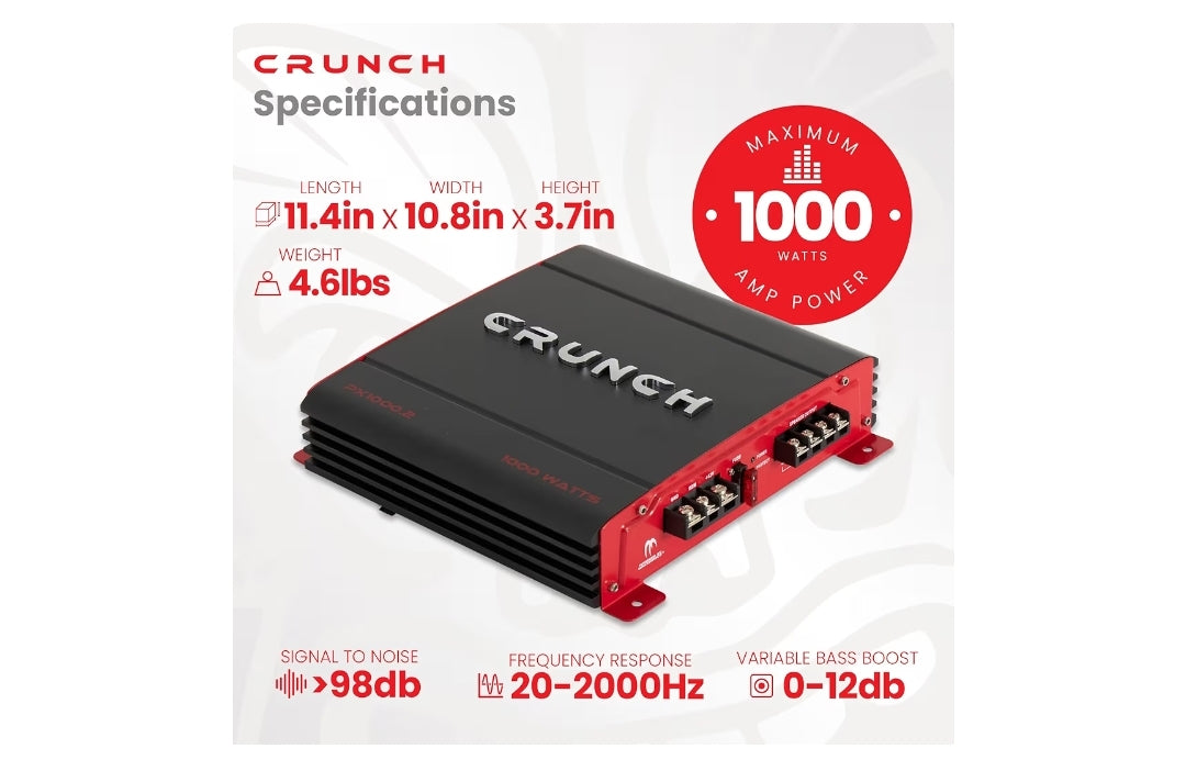 Crunch 1000 Watt Amp 2 Channel Car Audio Stereo Dual A/B Amplifier PX-1000.2 - NEW