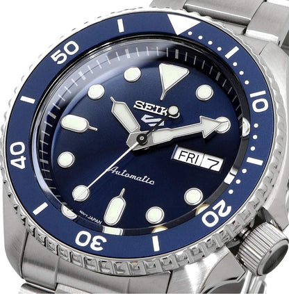 SEIKO Outomatiese Horlosie vir Mans - 5 Sports - Dag-/Datumkalender, LumiBrite Wysers en Merkers, en Roterende Ring, 100m Waterbestand