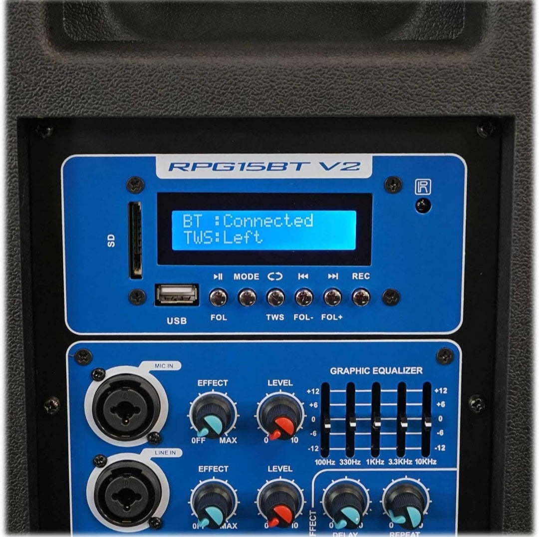 Rockville RPG15BT V2 15 inch Powered 1000W DJ PA Speaker BlueTooth/Wireless/Remote