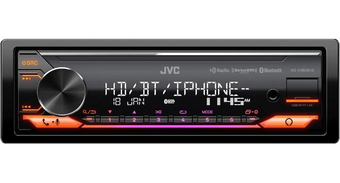 JVC KD-X480BHS Multimedia Motor Stereo, Enkel Din, Ingeboude Amazon Alexa, Bloutand Oudio en Hands-vry Oproepe, MP3, USB, AUX-in, AM/FM Radio Ontvanger, SiriusXM Gereed, HD Radio