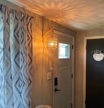 Rietmuurlamp met Propkoord Handgeweefde Muurligte Papierkoord Muurgemonteerde Lig Boho Muurverligting