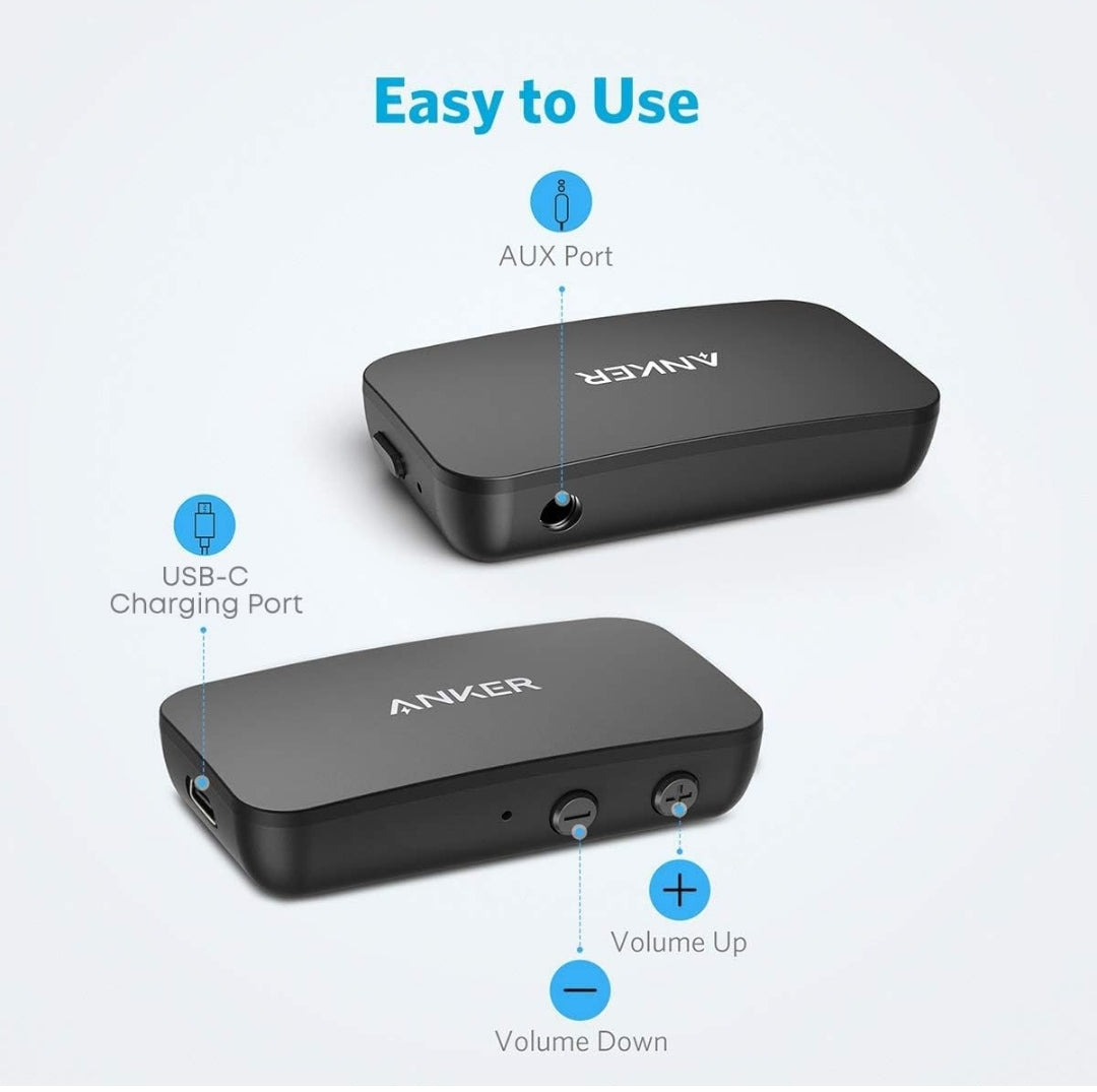 Anker Soundsync Bluetooth Receiver for Music Streaming with Bluetooth 5.0, Dual Device Connection, Handsfree Calls, 12-Hour Battery Life, for Car & Home Stereo - Signal Reception Only