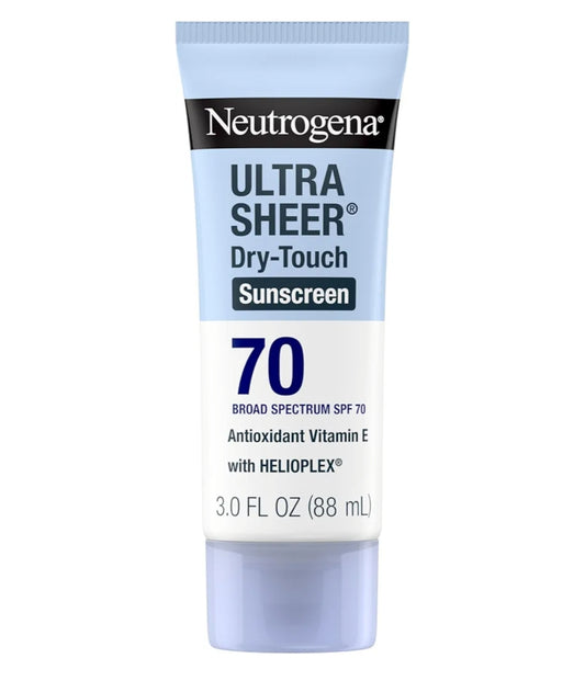 Neutrogena Ultra Sheer Dry-Touch Sonbrandroom SPF 70 Breëspektrum, Waterbestand Olievrye Mat Afwerking Reisgrootte (88,7 ml)