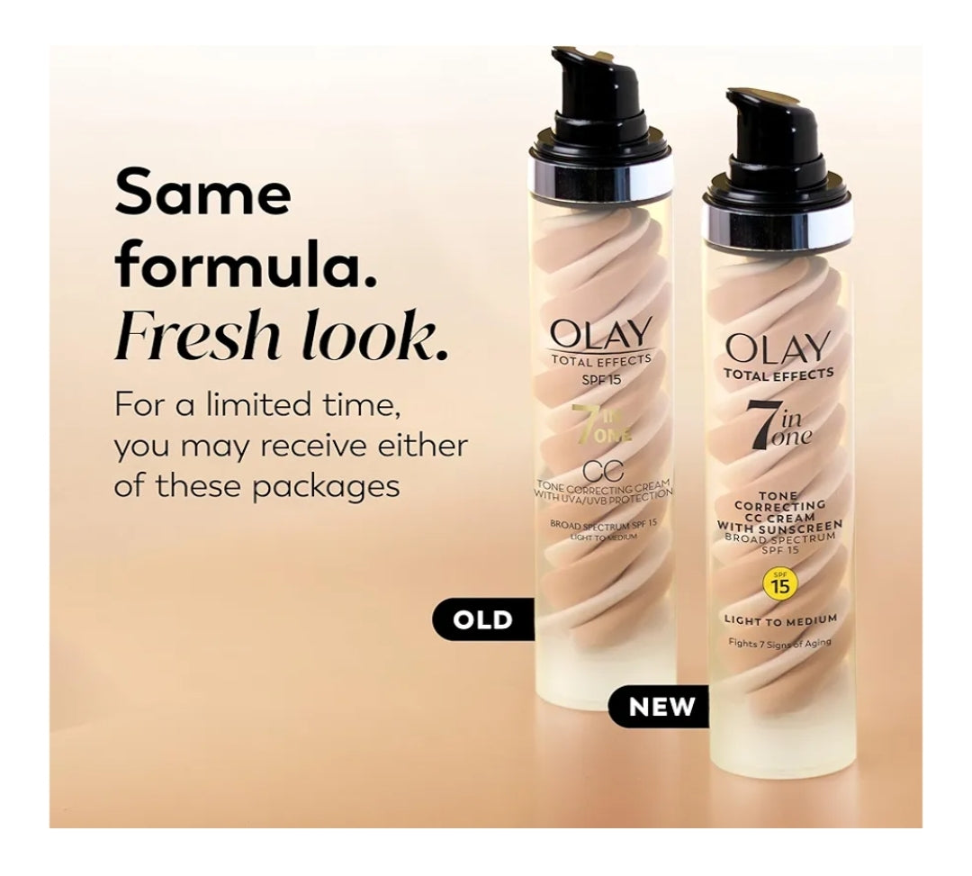 Olay Total Effects Velkleurkorrigerende Gesigbevogtiger met Sonskerm SPF 15, Lig tot Medium (1.7 Oz)