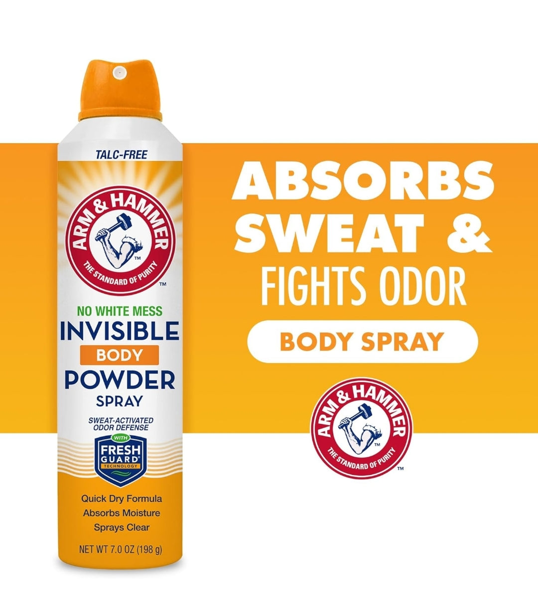 Arm & Hammer Invisible Body Powder Spray, Clear Talc-Free Body Odor & Sweat Control 7oz (3 Pack)