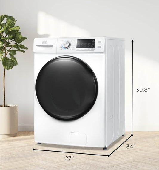 BLACK+DECKER 4.5 Kvt. Vt. Voorlaaiwasmasjien, Volgrootte Wasmasjien met 12 Siklusse, ENERGY STAR-gesertifiseerde Wasmasjien, Warm- en Kouetoevoerslange, LED-skerm, 120V, BFLW45M, Wit