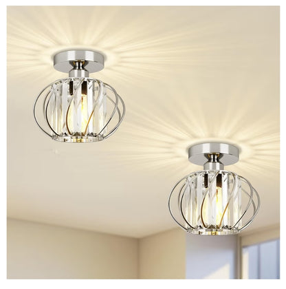2 Pak - Kristal Plafonlig - Moderne Semi-Ingeboude Mini Kristal Kandelaar Gang Ligtoebehore - Chroom