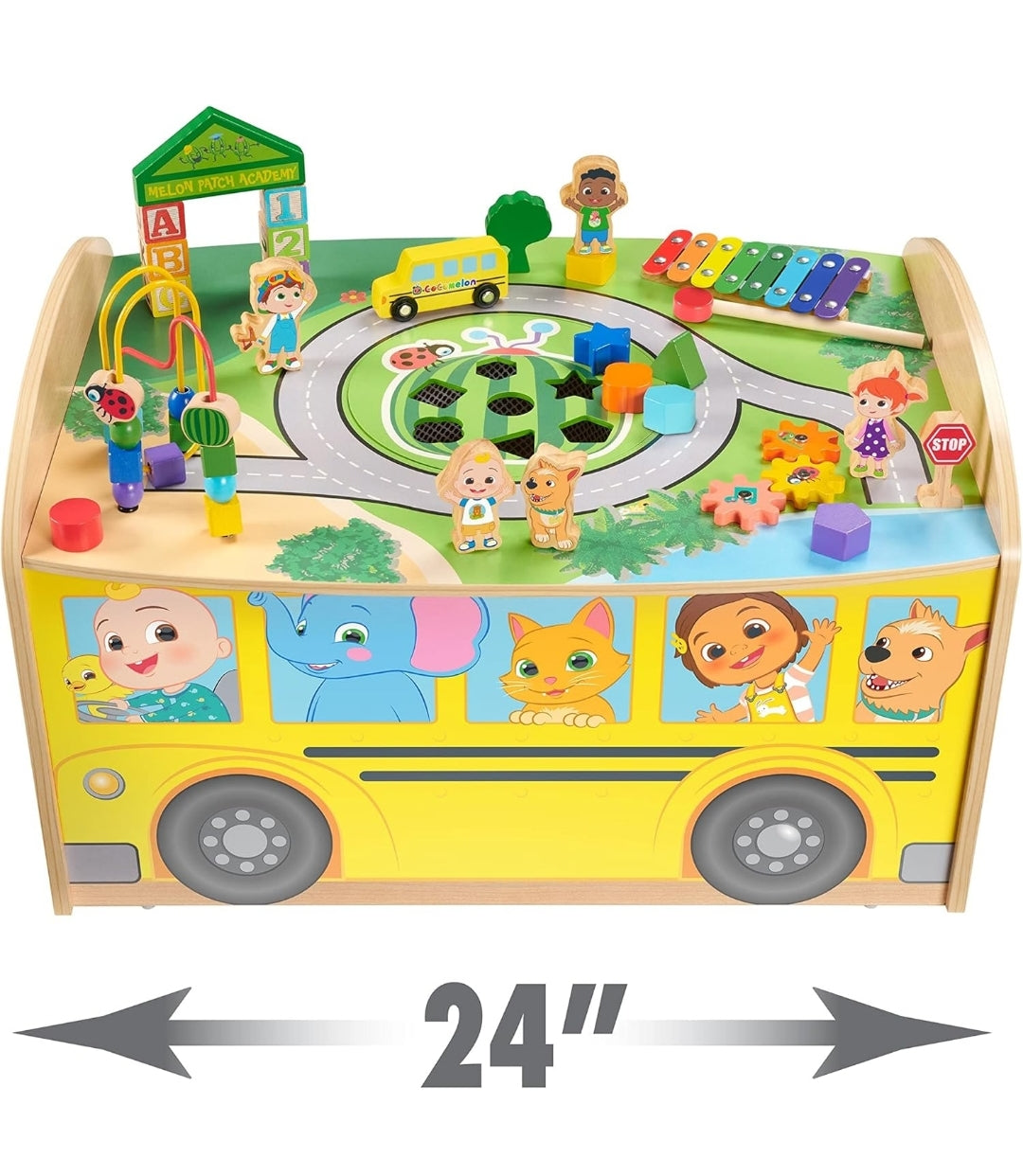 Just Play CoComelon Wheels on The Bus Wooden Activity Table, Recycled Wood, Kids Toys for Ages 18 Month