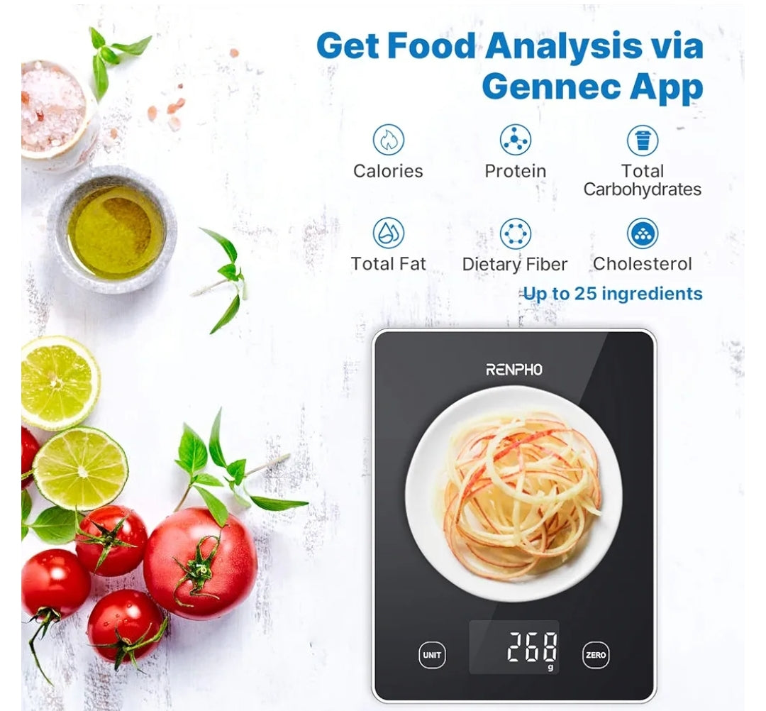 Food Scale, Smart Scale, Body Fat Scale with TFT LCD, Scale for Body Weight with 18 Metrics
