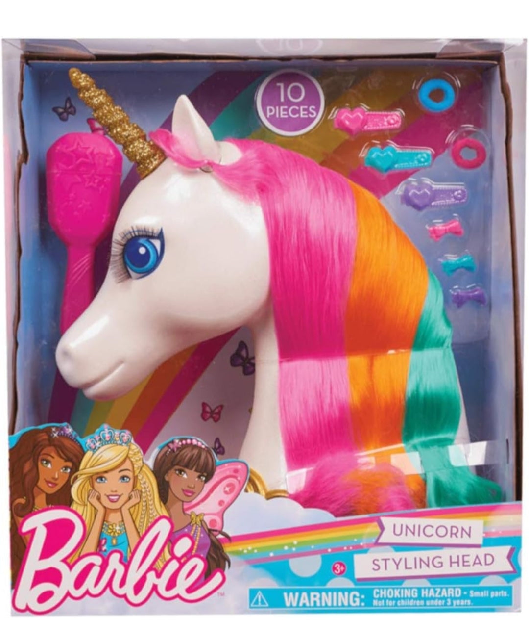 Barbie Dreamtopia 12-inch Unicorn Styling Head with Accessories, 10-pieces, Rainbow Hair, Kids Toys for Ages 3 Up by Just Play