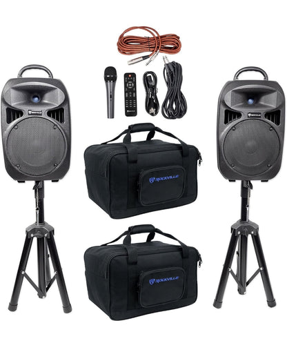 Rockville RPG082K Dubbele 8" Draagbare PA-stelsel+Bluetooth+Mikrofoon+Statiwwe+Kabels+Sakke