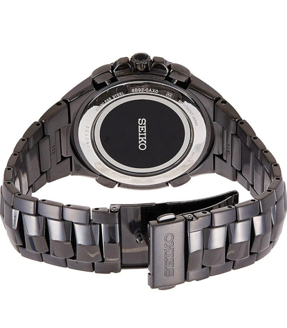 SEIKO-horlosie vir Mans - Coutura-versameling - Radio Sync Solar Chronograph, Tweekleurige Vlekvrye Staal Kas en Armband, Swart Wysplaat met Lumibrite-wysers en -merkers, en Datumkalender