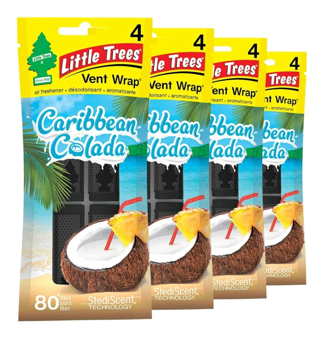LITTLE TREES Motorlugverfrisser Langdurige Geur – Caribbean Colada, 4 Pakke (4 Telling)
