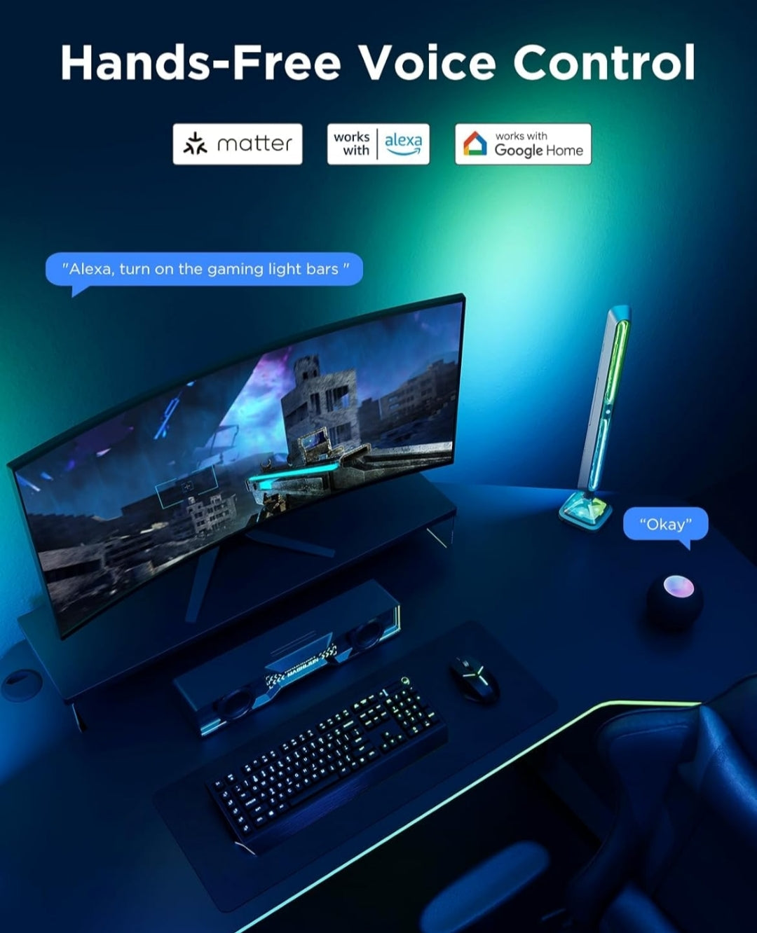 Govee Gaming Light Bars Pro, Upgraded 16-Inch Smart Triple-Sided RGBIC Illumination Wi-Fi LED Gaming Lights, Music Sync & 60+ Scene Modes, Works with Alexa & Google Home, Game Room Decor