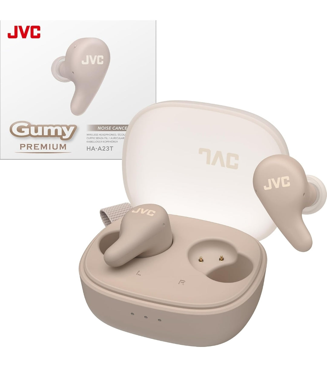 JVC Gumy Premium True Wireless Earbuds Noise Cancelling, Bluetooth 5.4 Headphones 26H Battery, ANC Ambient Mode, Gaming Low Latency, USB-C Case