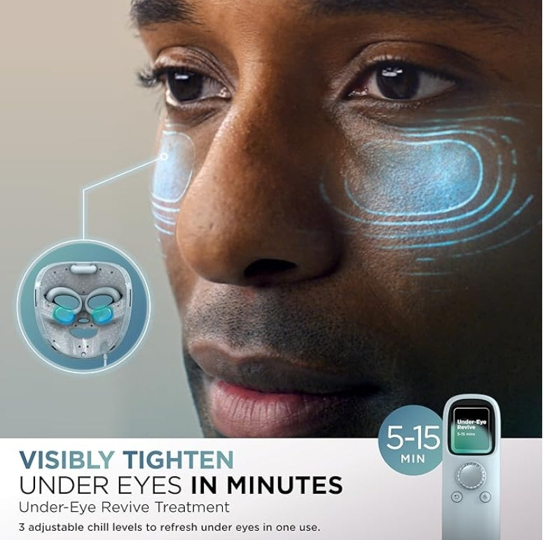Shark CryoGlow LED Therapy Mask & Under-Eye Cooling Remote – Blue Frost Edition