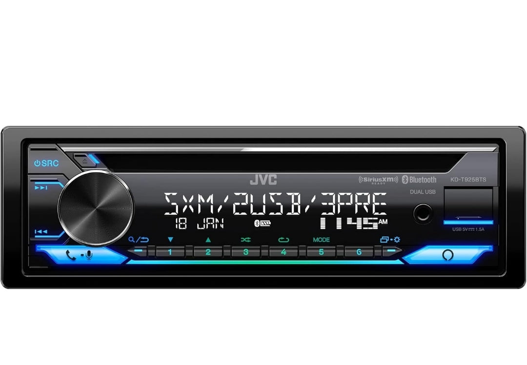 JVC KD-T925BTS Bluetooth-motorstereo-ontvanger met USB-poort – LCD-skerm - AM/FM-radio - MP3-speler - Dubbel DIN – 13-band-EQ (Swart)