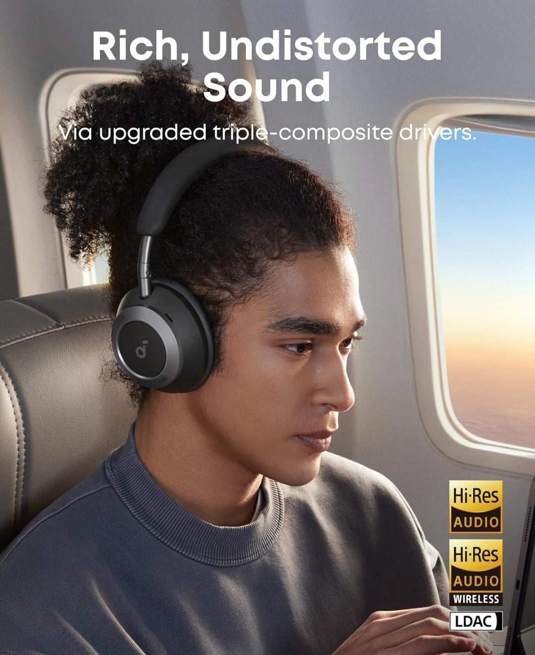 Soundcore Space One Pro, FlexiCurve Over-Ear Headphone, Adaptive Active Noise Cancelling Headphones Driven by 6 Mics, 60H Lossless Audio, Ultra-Fast Charging, Hi-Res Wireless, Comfortable Fit